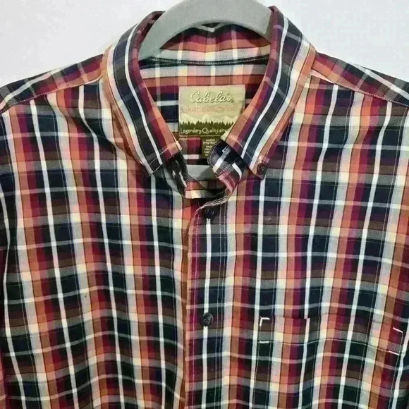 Men's Cabelas Outfitter Series Care-free Cotton Plaid Shirt - Black/Brown - Sz M - Picture 3 of 8